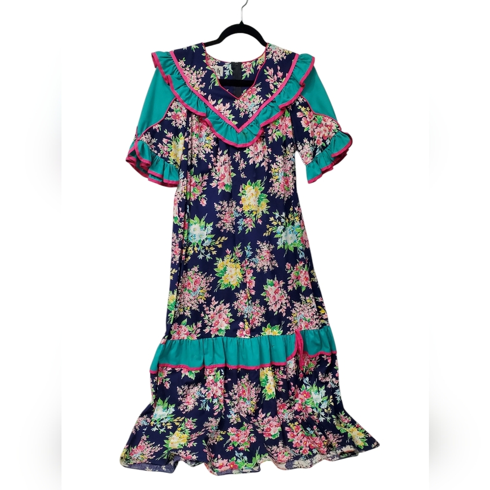 Vintage RM Floral Ruffled Dress Made in Hawaii 100% Cotton Size 8 Grannycore